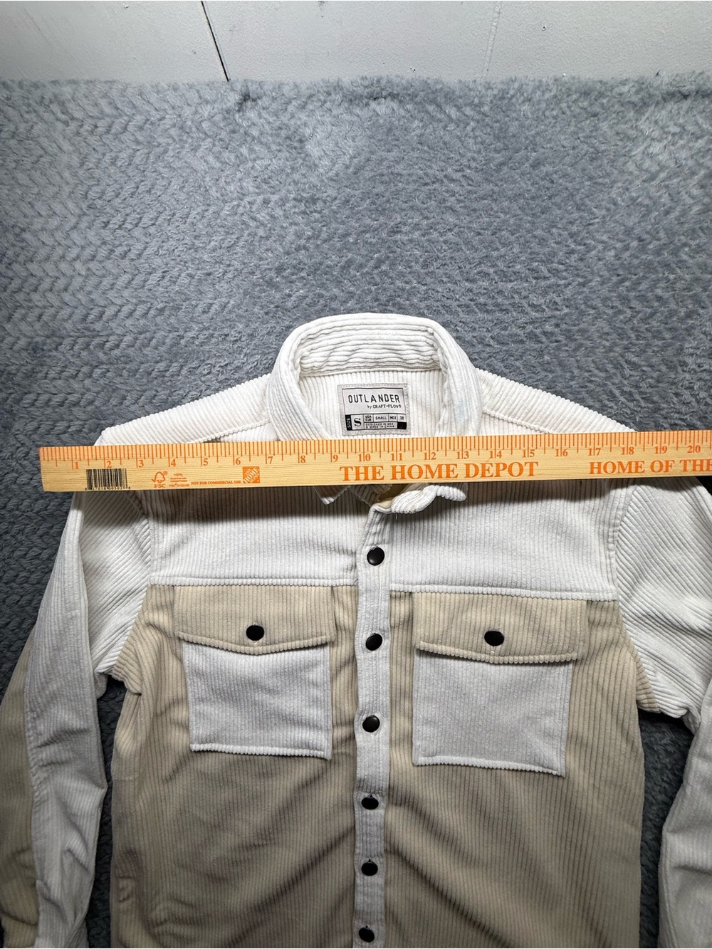 Two-Tone Corduroy Button-Down Shirt in Cream and Tan - Picture 3 of 7